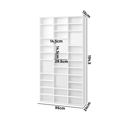 Oikiture Bookcase Bookshelf 1044 CD/DVD Rack Wooden Shelving Unit Display Shelf-White-Bookcases &amp; Shelves-PEROZ Accessories