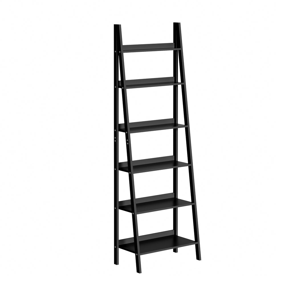 Oikiture Corner Ladder Shelf 6-Tier Display Rack Black-Bookshelf-PEROZ Accessories