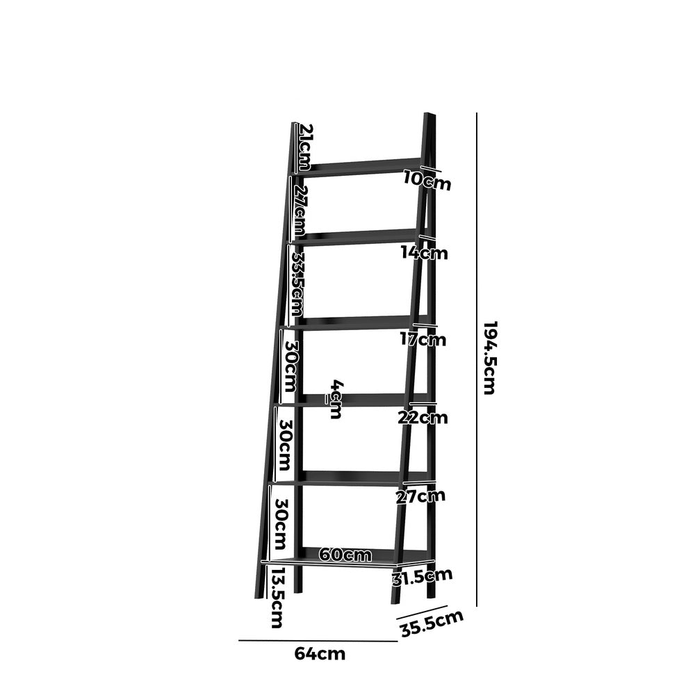 Oikiture Corner Ladder Shelf 6-Tier Display Rack Black-Bookshelf-PEROZ Accessories