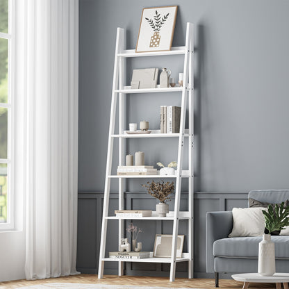 Oikiture Corner Ladder Shelf 6-Tier Display Rack White-Bookshelf-PEROZ Accessories