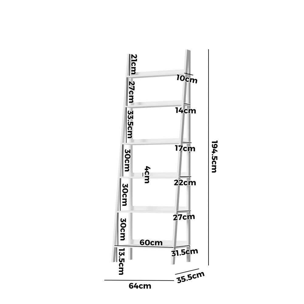 Oikiture Corner Ladder Shelf 6-Tier Display Rack White-Bookshelf-PEROZ Accessories