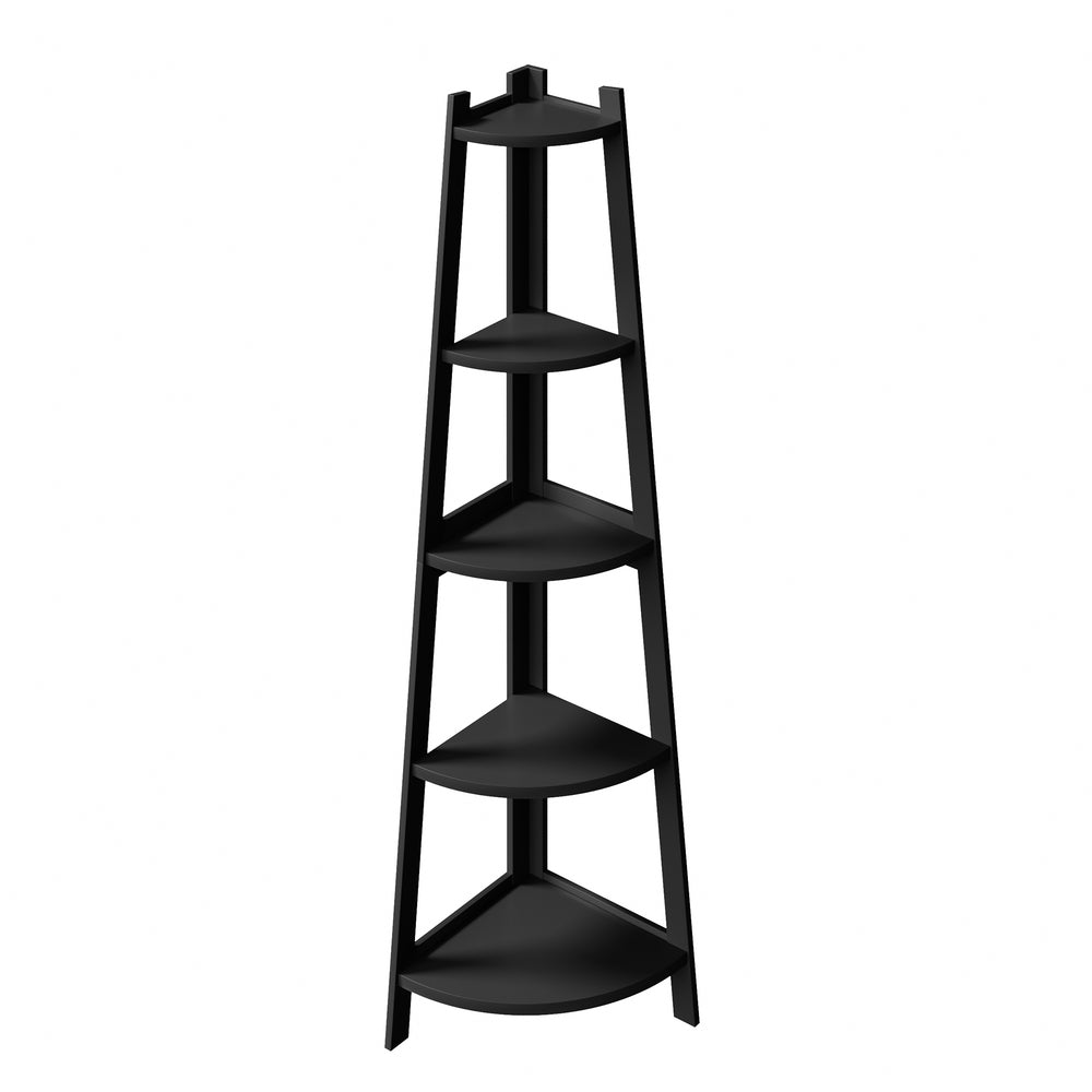 Oikiture Corner Ladder Shelf 5-Tier Display Shelf Black-Bookshelf-PEROZ Accessories