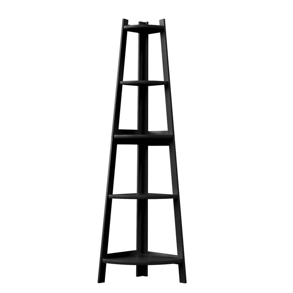 Oikiture Corner Ladder Shelf 5-Tier Display Shelf Black-Bookshelf-PEROZ Accessories