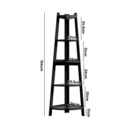 Oikiture Corner Ladder Shelf 5-Tier Display Shelf Black-Bookshelf-PEROZ Accessories