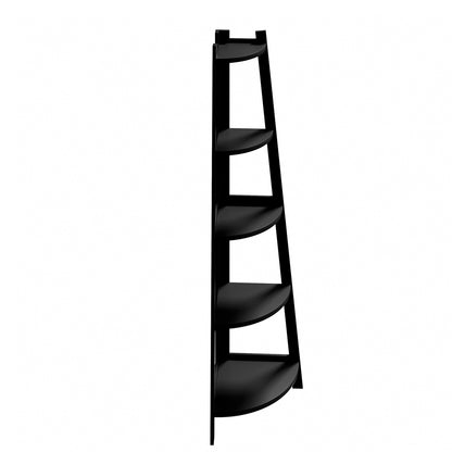 Oikiture Corner Ladder Shelf 5-Tier Display Shelf Black-Bookshelf-PEROZ Accessories