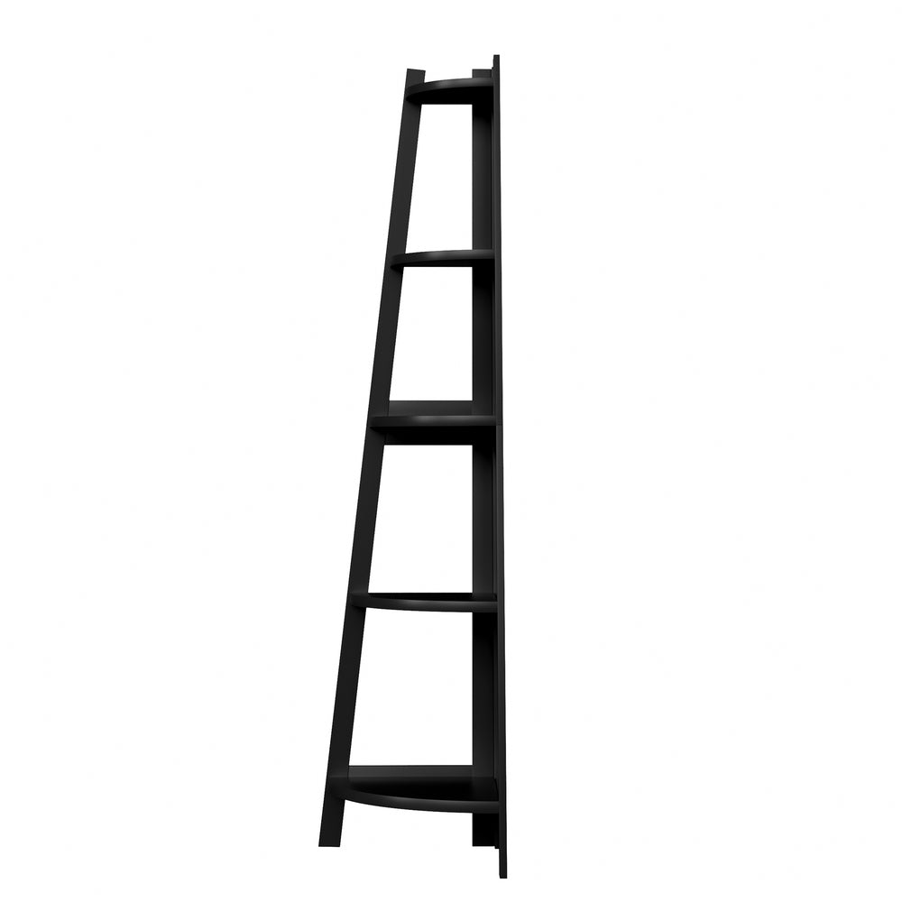 Oikiture Corner Ladder Shelf 5-Tier Display Shelf Black-Bookshelf-PEROZ Accessories