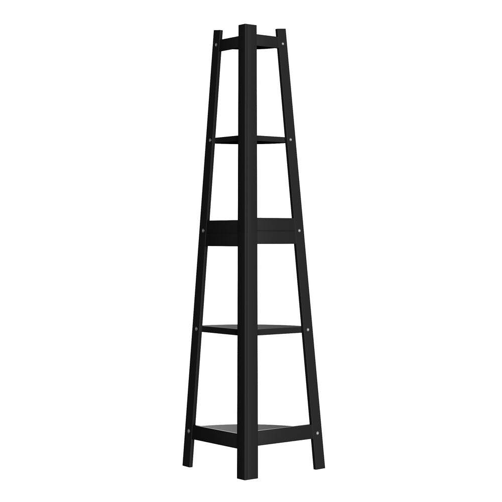 Oikiture Corner Ladder Shelf 5-Tier Display Shelf Black-Bookshelf-PEROZ Accessories