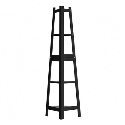 Oikiture Corner Ladder Shelf 5-Tier Display Shelf Black-Bookshelf-PEROZ Accessories