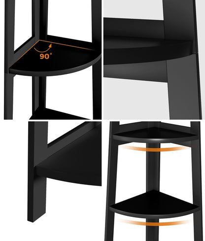 Oikiture Corner Ladder Shelf 5-Tier Display Shelf Black-Bookshelf-PEROZ Accessories