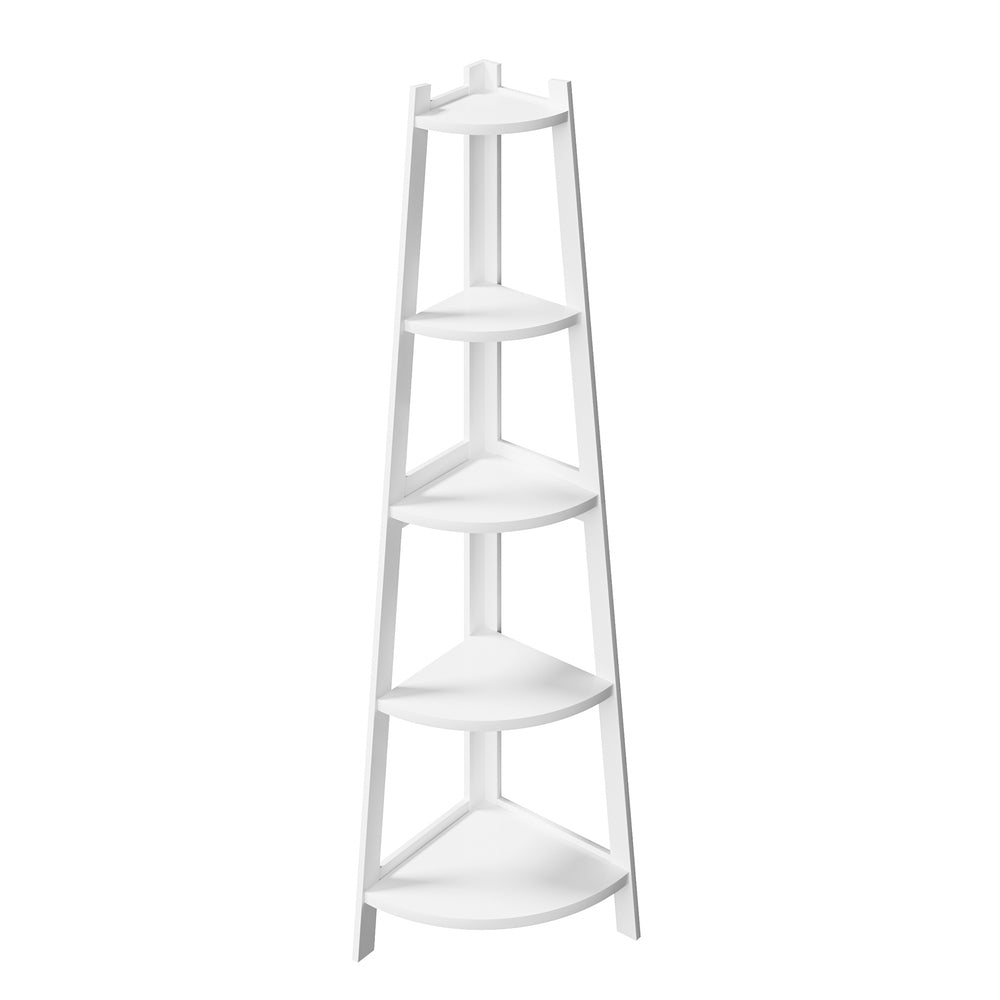 Oikiture Corner Ladder Shelf 5-Tier Display Shelf White-Bookshelf-PEROZ Accessories