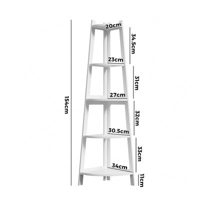 Oikiture Corner Ladder Shelf 5-Tier Display Shelf White-Bookshelf-PEROZ Accessories