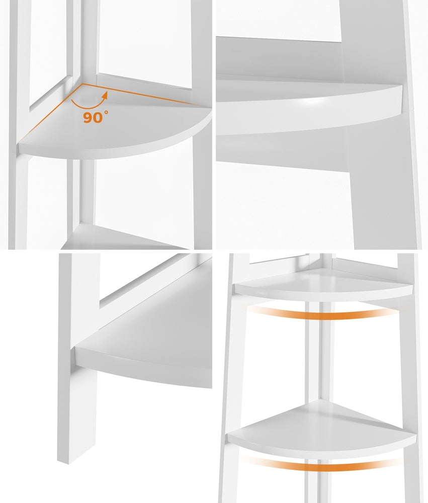 Oikiture Corner Ladder Shelf 5-Tier Display Shelf White-Bookshelf-PEROZ Accessories