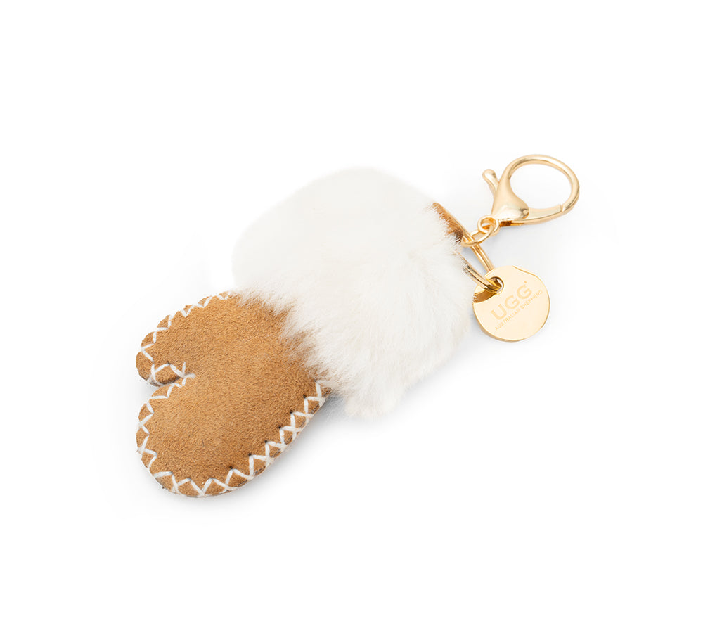 AUSTRALIAN SHEPHERD  UGG Glove Fluffy Sheepskin Wool Keyring