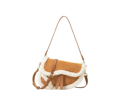 AUSTRALIAN SHEPHERD® Women Fluffy Wool Adjustable Strap Over Shoulder Saddle Bag-PEROZ Accessories