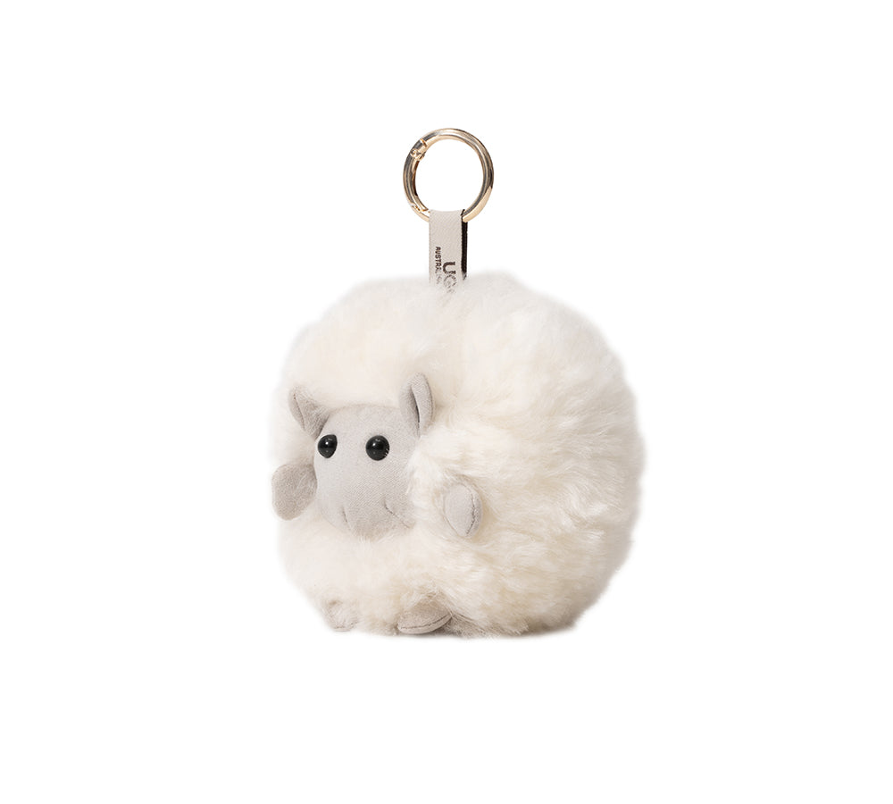AUSTRALIAN SHEPHERD  Fluffy Wool Sheep Roun Keyring