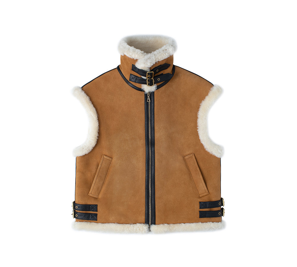 EVERAU® Fluffy Sheepskin Wool Zip Sleeveless Vest Dale-PEROZ Accessories