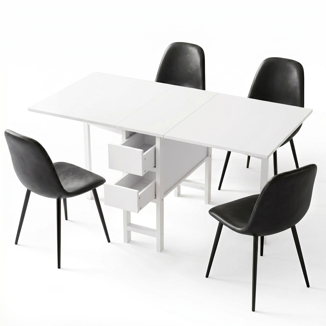 Artiss Dining Table and Chairs Set 5pcs Foldable with 2 Drawers Black and White