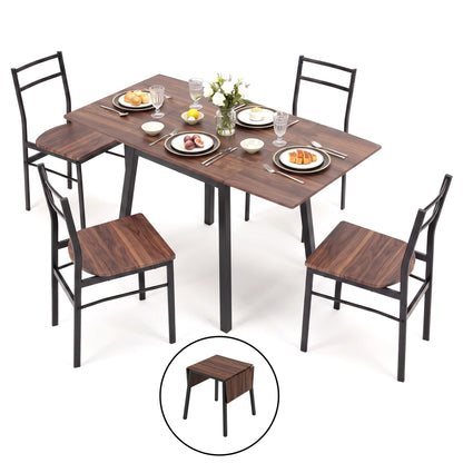 Artiss Dining Table and Chairs Set 5pcs with Extendable 60-120cm Drop-Leaf Table Brown