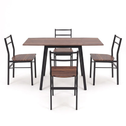 Artiss Dining Table and Chairs Set 5pcs with Extendable 60-120cm Drop-Leaf Table Brown