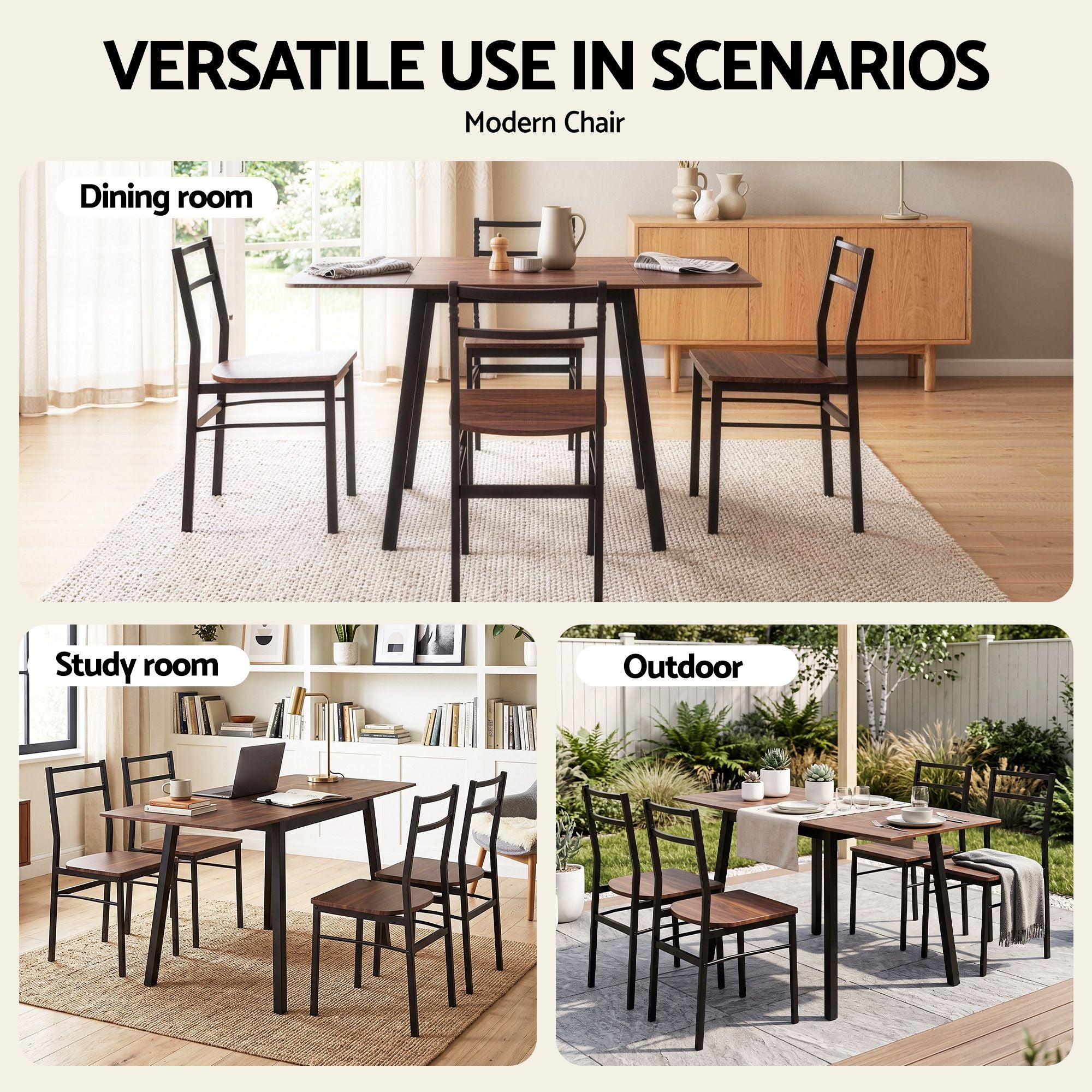 Artiss Dining Table and Chairs Set 5pcs with Extendable 60-120cm Drop-Leaf Table Brown