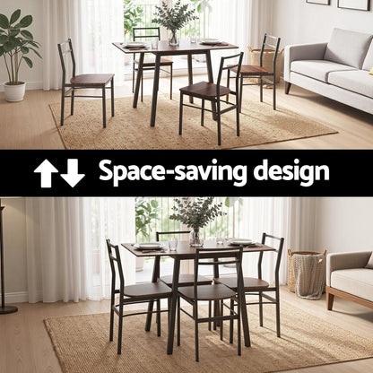 Artiss Dining Table and Chairs Set 5pcs with Extendable 60-120cm Drop-Leaf Table Brown