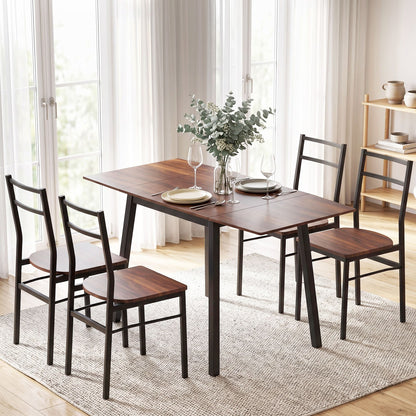 Artiss Dining Table and Chairs Set 5pcs with Extendable 60-120cm Drop-Leaf Table Brown