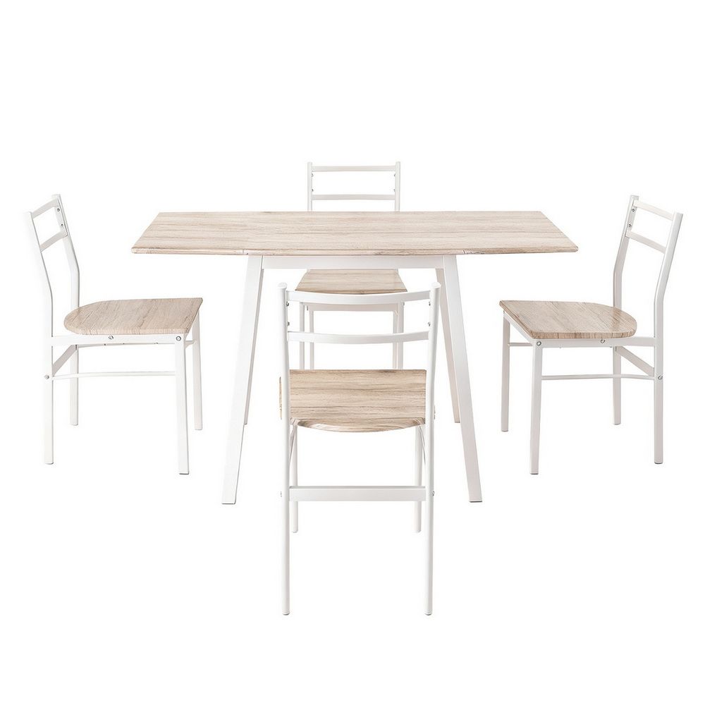 Artiss Dining Table and Chairs Set 5pcs Foldable Kitchen Furniture Natural White-Furniture > Dining > Dining Set-PEROZ Accessories