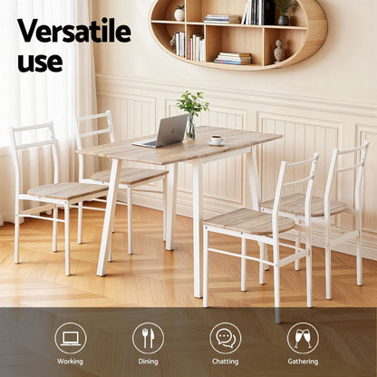Artiss Dining Table and Chairs Set 5pcs Foldable Kitchen Furniture Natural White-Furniture > Dining > Dining Set-PEROZ Accessories