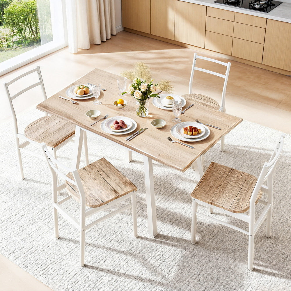 Artiss Dining Table and Chairs Set 5pcs Foldable Kitchen Furniture Natural White-Furniture &gt; Dining &gt; Dining Set-PEROZ Accessories