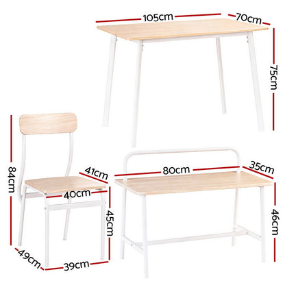 Artiss Dining Table and Chairs Set of 4 Bench Kitchen Furniture Natural and White-Furniture &gt; Dining &gt; Dining Set-PEROZ Accessories