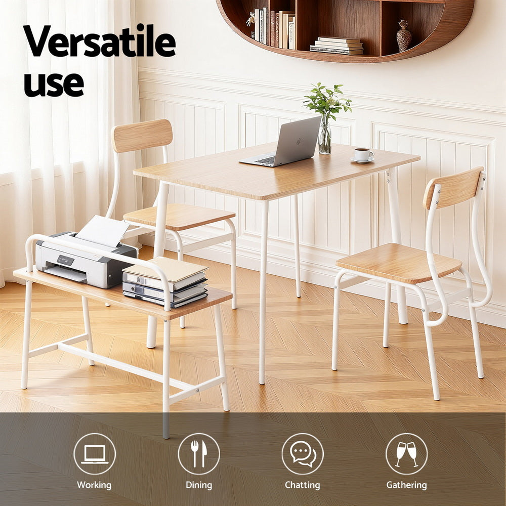 Artiss Dining Table and Chairs Set of 4 Bench Kitchen Furniture Natural and White-Furniture &gt; Dining &gt; Dining Set-PEROZ Accessories