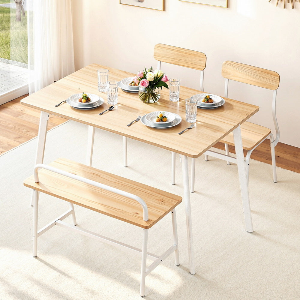 Artiss Dining Table and Chairs Set of 4 Bench Kitchen Furniture Natural and White-Furniture &gt; Dining &gt; Dining Set-PEROZ Accessories