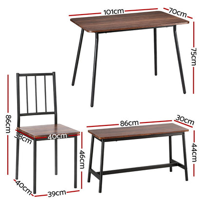 Artiss Dining Table and Chairs Set of 4 Bench Kitchen Furniture Rustic Brown-Furniture &gt; Dining &gt; Dining Set-PEROZ Accessories