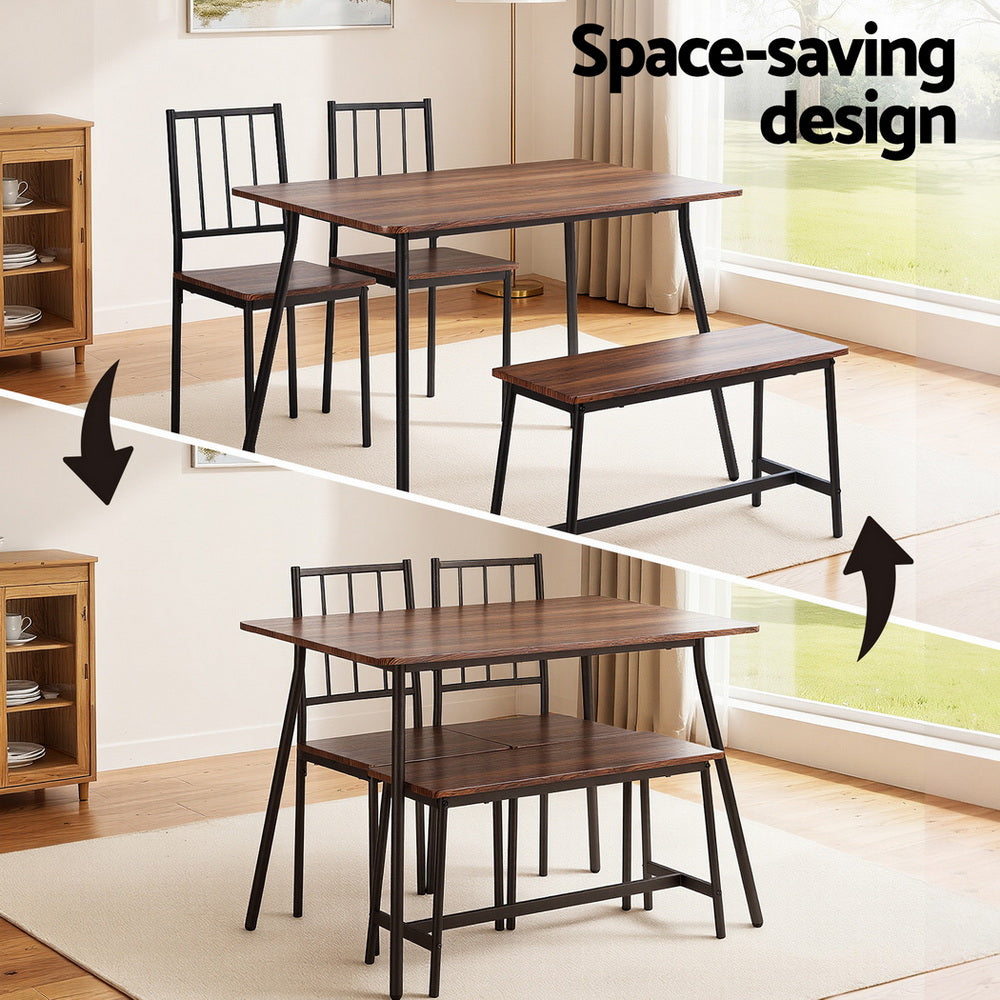 Artiss Dining Table and Chairs Set of 4 Bench Kitchen Furniture Rustic Brown-Furniture &gt; Dining &gt; Dining Set-PEROZ Accessories