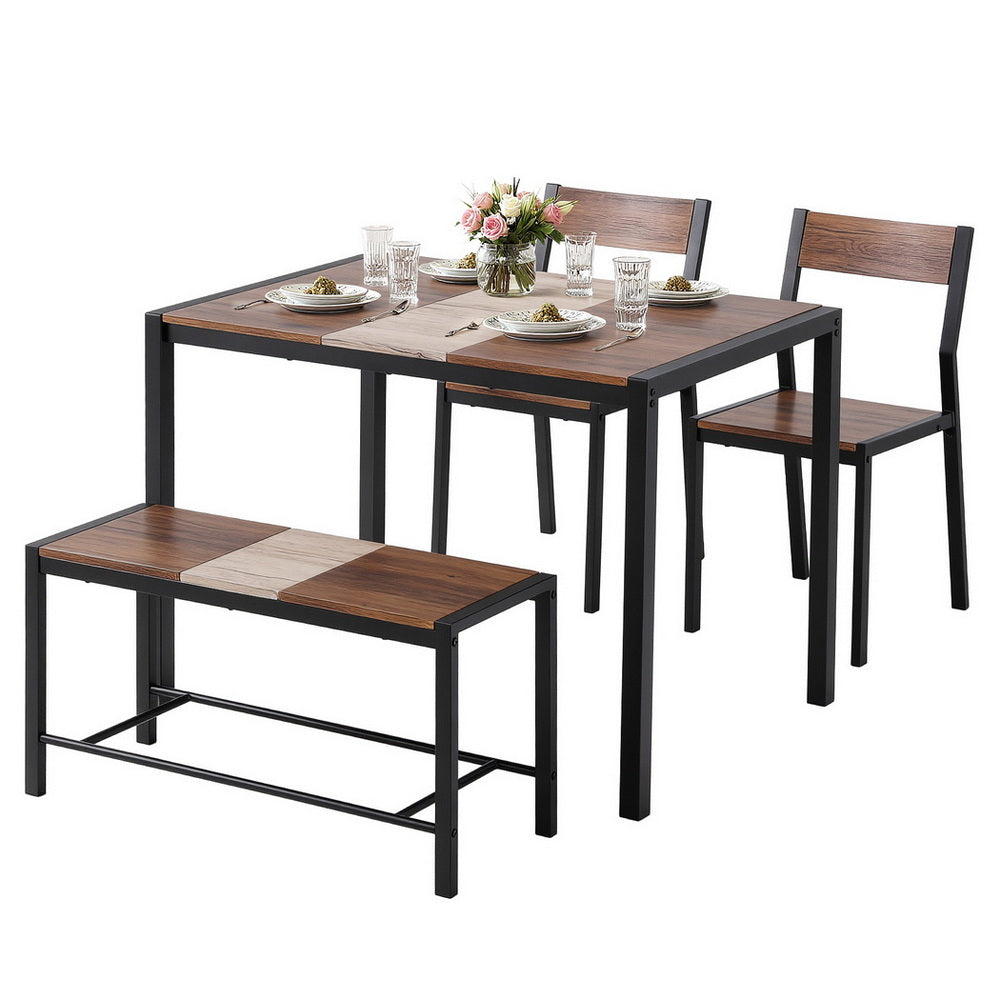 Artiss Dining Table and Chairs Set of 4 Bench Kitchen Furniture Rustic Brown-Furniture &gt; Dining &gt; Dining Set-PEROZ Accessories