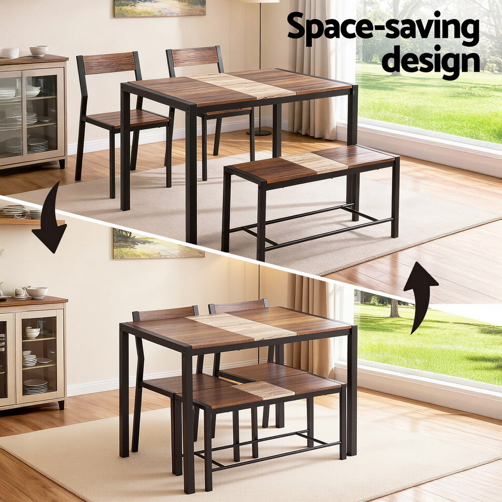 Artiss Dining Table and Chairs Set of 4 Bench Kitchen Furniture Rustic Brown-Furniture &gt; Dining &gt; Dining Set-PEROZ Accessories