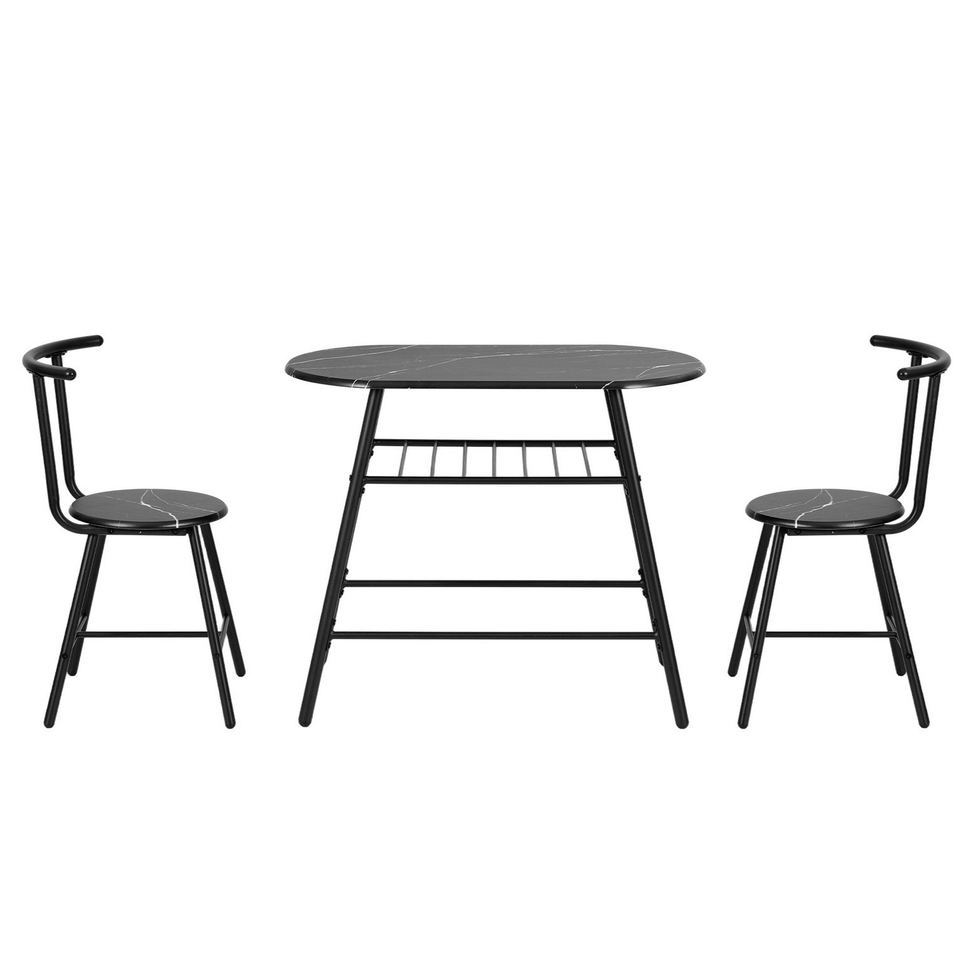 Artiss Dining Table Set 3PC Bistro Kitchen Storage Wine Rack Black Marble Style-Furniture > Dining > Dining Set-PEROZ Accessories