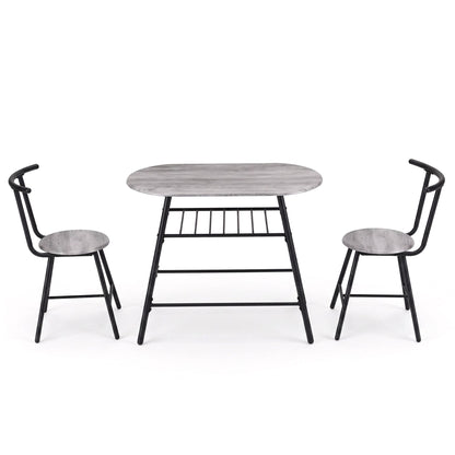 Artiss Oval Dining Table Set 3PC Space-Saving Bistro Kitchen Storage Wine Rack Grey