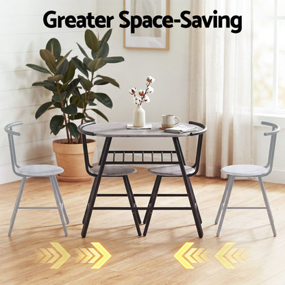 Artiss Oval Dining Table Set 3PC Space-Saving Bistro Kitchen Storage Wine Rack Grey