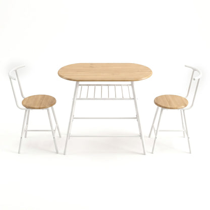 Artiss Oval Dining Table Set 3PC Space-Saving Bistro Kitchen Storage Wine Rack Natural White
