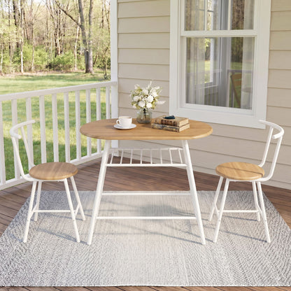 Artiss Oval Dining Table Set 3PC Space-Saving Bistro Kitchen Storage Wine Rack Natural White