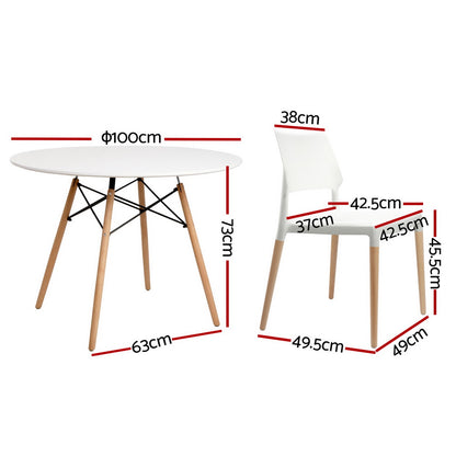 1 Artiss Dining Table and 4 Chairs Set Round White-Furniture &gt; Dining &gt; Dining Set-PEROZ Accessories