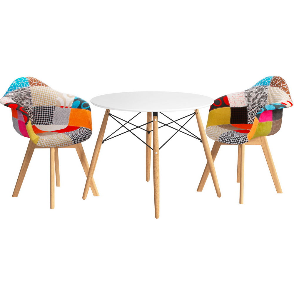 1 Artiss Dining Table and 2 Chairs Set DSW 90cm-Furniture &gt; Dining &gt; Dining Set-PEROZ Accessories