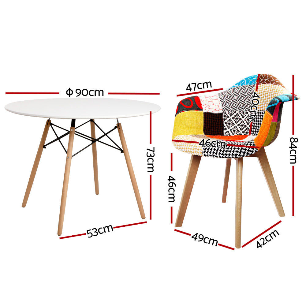 1 Artiss Dining Table and 2 Chairs Set DSW 90cm-Furniture &gt; Dining &gt; Dining Set-PEROZ Accessories