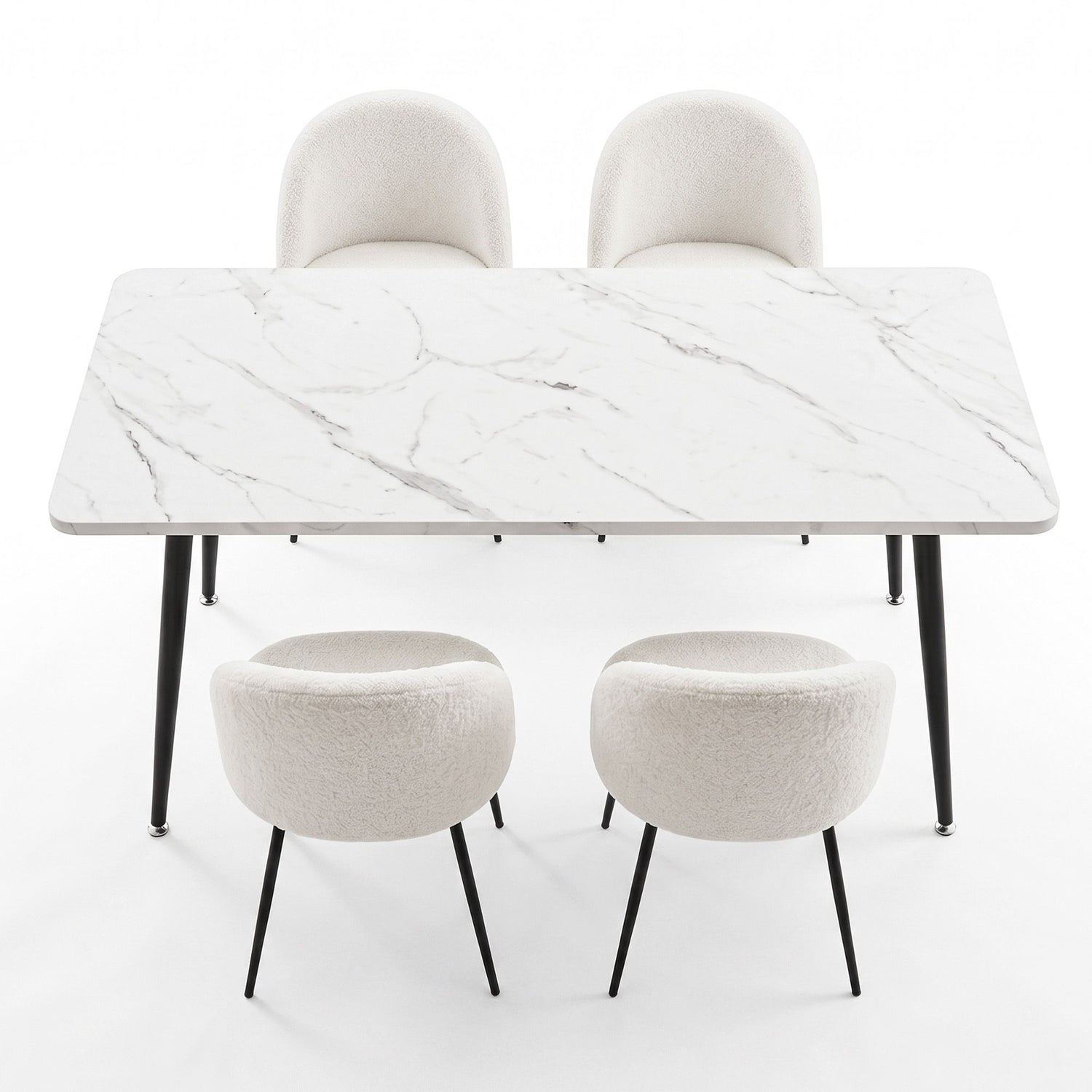 1 Artiss Dining Table and 4 Chairs Set White Marble Style