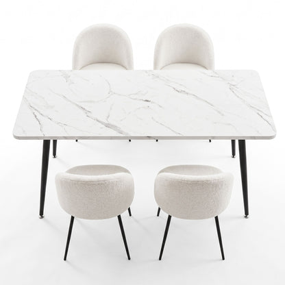 1 Artiss Dining Table and 4 Chairs Set White Marble Style