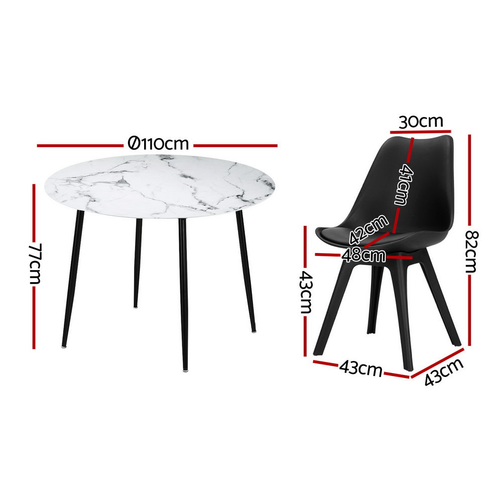 1 Artiss Dining Table and 4 Chairs Set Marble Black-Furniture &gt; Dining &gt; Dining Set-PEROZ Accessories