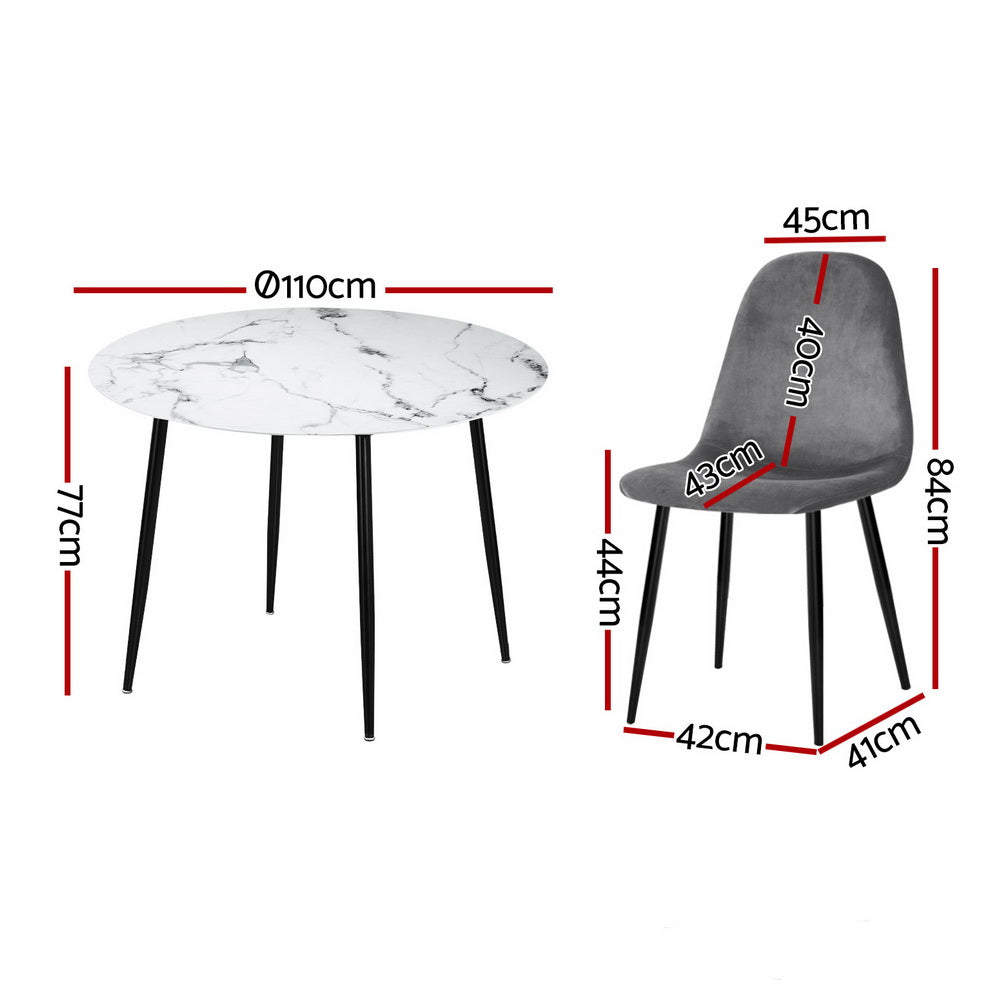 1 Artiss Dining Table and 4 Chairs Set Marble Grey-Furniture &gt; Dining &gt; Dining Set-PEROZ Accessories