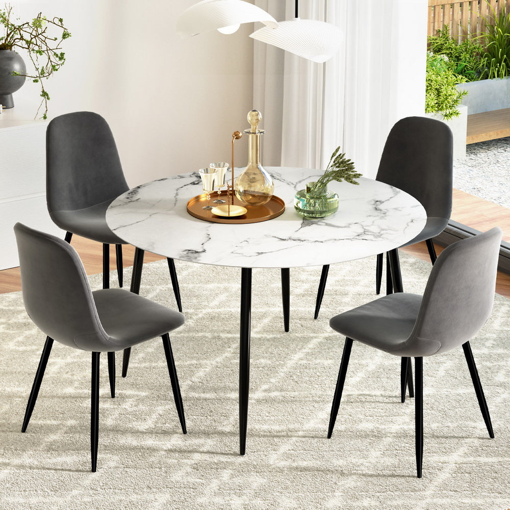1 Artiss Dining Table and 4 Chairs Set Marble Grey-Furniture &gt; Dining &gt; Dining Set-PEROZ Accessories