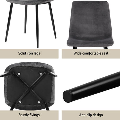 1 Artiss Dining Table and 4 Chairs Set Grey Velvet-Furniture &gt; Dining &gt; Dining Set-PEROZ Accessories